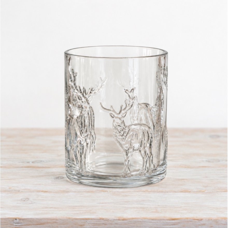 Clear Glass Reindeer Candle Holder, 13.5cm 