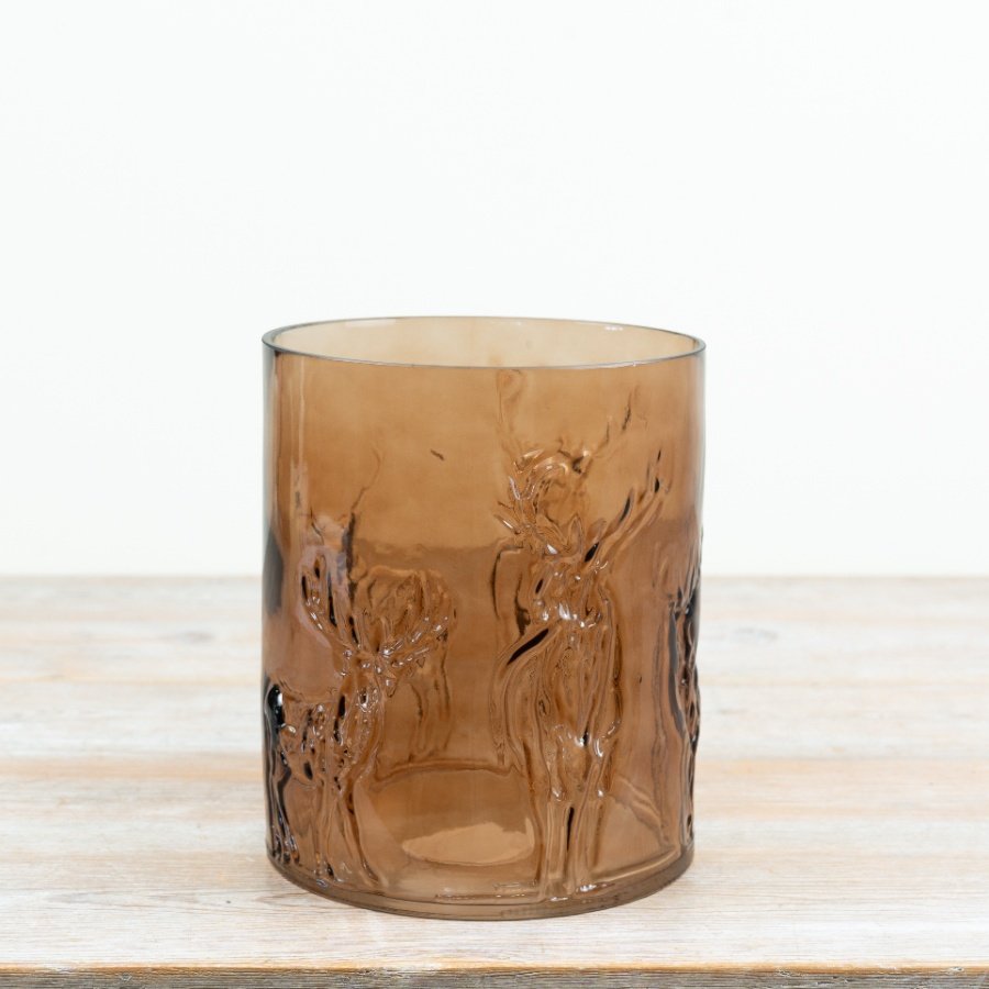 Charming handcrafted glass reindeer candle holder in a warm brown shade