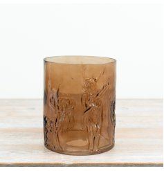Charming handmade glass reindeer tea light holder in a warm brown shade