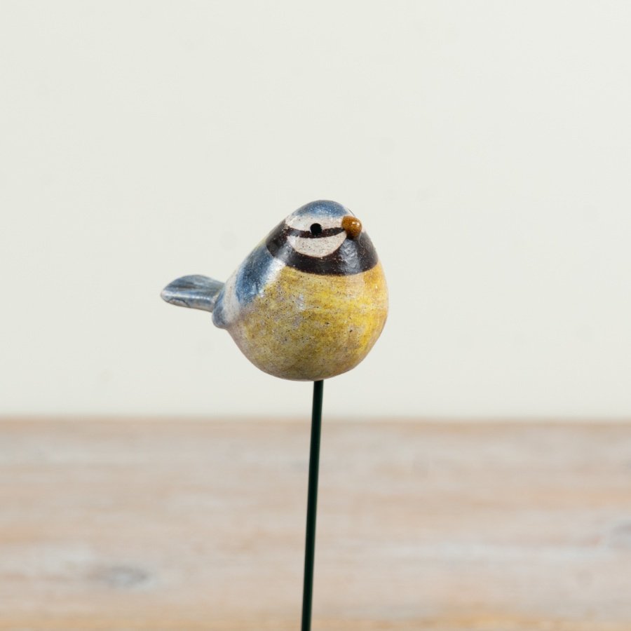 An enchanting blue tit bird stake for your garden