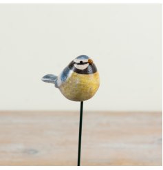 a charming blue tit bird garden stake 