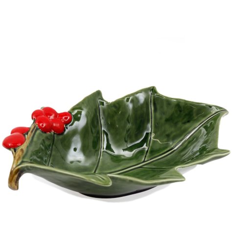 Bring festive cheer to your space with this decorative holly leaf bowl.