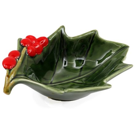 Decorative Holly Leaf Bowl, 19.5cm