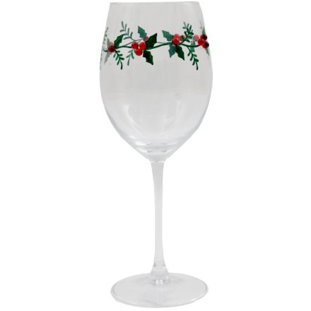 24.5cm Red Berry & Holly Red Wine Glass