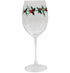 Enjoy your drink with this chic Christmas berry wine glass!