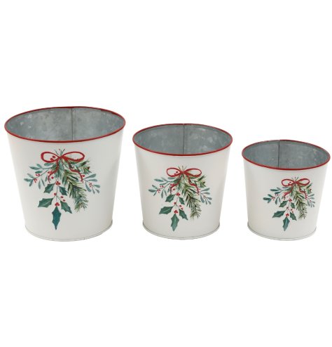 Bring holiday cheer with this elegant set of 3 Holly Sprig Planters for your home.