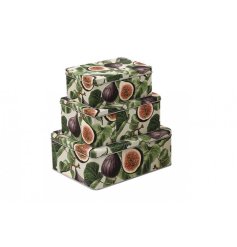 Fig & Pom Rectangle Tins—sturdy, vintage-style storage containers with timeless charm.