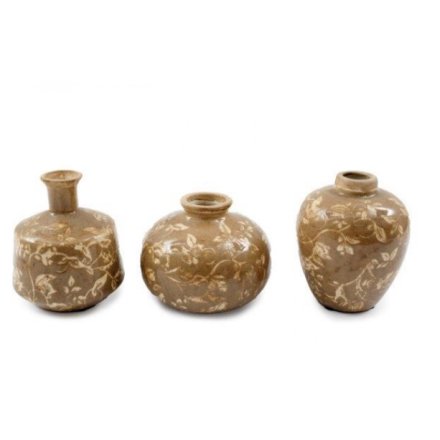 13cm Brown/cream Leaf Vase, 3/A 