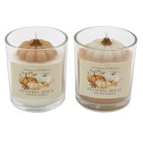 a charming glass candle pot with pumpkins inside 