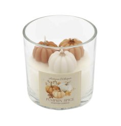 Bring cozy holiday cheer with this charming Pumpkin Glass Candlepot’s warm, festive glow.