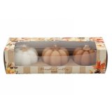 Bring warmth and festive charm to your home with our set of three intricately designed pumpkin candles