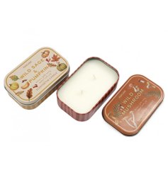Experience the warm ambiance of our Autumn Tin Candle’s cozy glow.