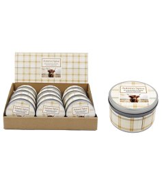 Bring rustic warmth to your decor with this 8x5cm Highland Cow tin candle holder.