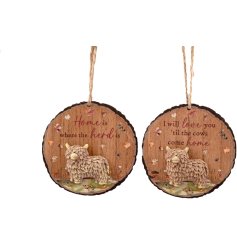 Bring rustic charm home with this Highland Cow round plaque, perfect for a cozy countryside vibe.