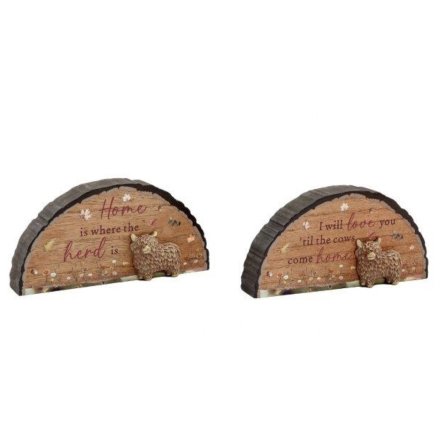 Wooden Highland Cow Sign "Home Is Where The Herd Is" 17cm