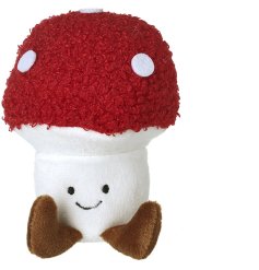 Adorable soft mushroom decor with a textured red cap, white spots, and a cheerful smiling face.
