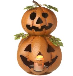 Illuminate your Halloween with this vibrant Metal Pumpkins Tea Light Holder