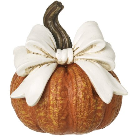 Cream Bow Pumpkin Deco, 10.5cm