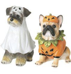 Bring Halloween to life with these adorable, playful dog ornaments for your spooky displays!