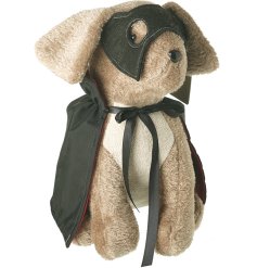 Adorable plush dog wearing a cute and spooky vampire outfit, perfect for playful fans!