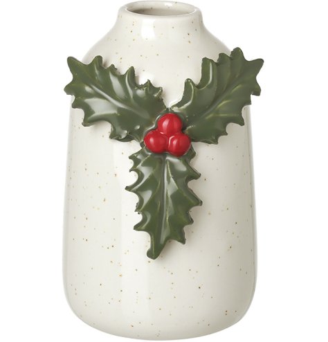 Enhance seasonal decor with this chic ceramic holly vase, adding a subtle festive charm to any setting.