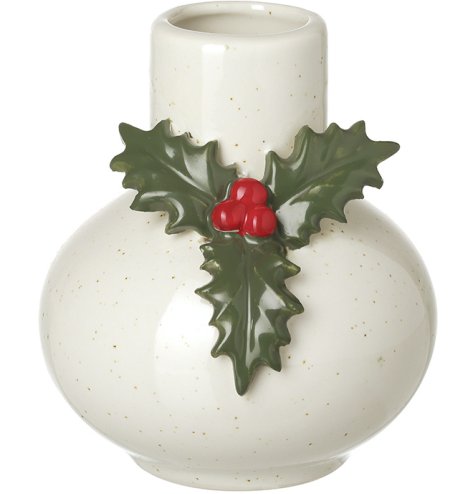 Add a festive flair to your seasonal décor with this delightful ceramic vase