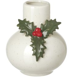 Add a festive touch to your seasonal décor with this delightful ceramic vase, showcasing a gentle rounded shape