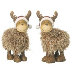 Bring holiday charm with this Standing Fluffy Moose Couple ornament for your festive décor.