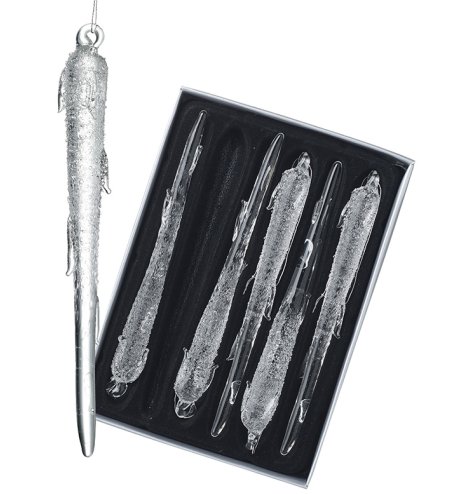 Clear glass icicle ornaments that bring a sparkling shimmer to your festive tree