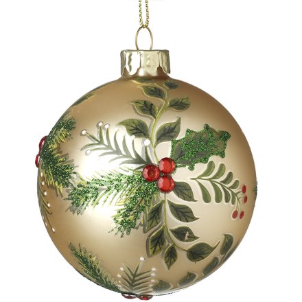 Glass Holly Bauble, 8cm