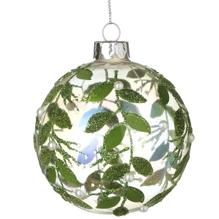 Glitter Mistletoe Christmas Ornament, 8cm