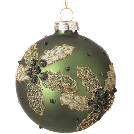 Green Bauble With Flowers, 8cm 