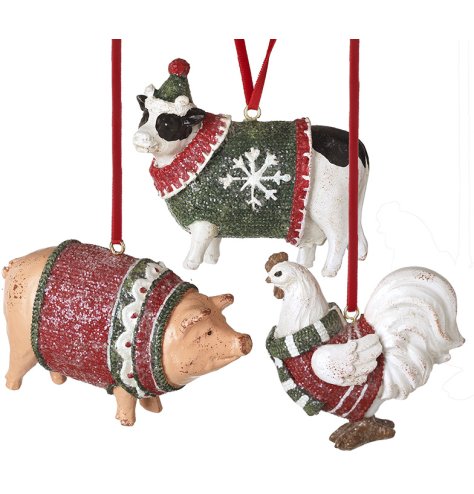 Bring rustic holiday cheer with our Christmas Farm Animals Hanger Mix for festive decor.