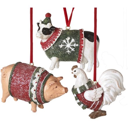 10cm Christmas Farm Animal Hanger, 3/A 