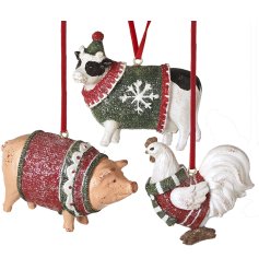 Add rustic charm to your holiday decor with our Christmas Farm Animals Hanger Mix