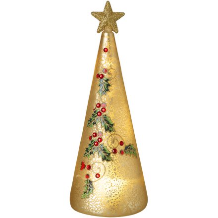 Gold Glass Holly Tree, 22.5cm 
