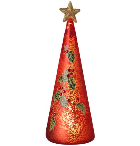 Brighten your holiday decor with the glowing Russet Glass Holly Tree.