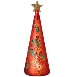 Brighten your holiday decor with the glowing Russet Glass Holly Tree.
