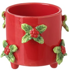 Add a festive touch to your home with this charming Red Ceramic Planter