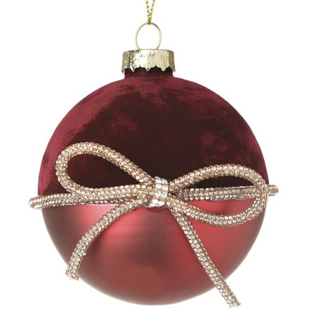 Red Christmas Bauble with Bow, 8cm 