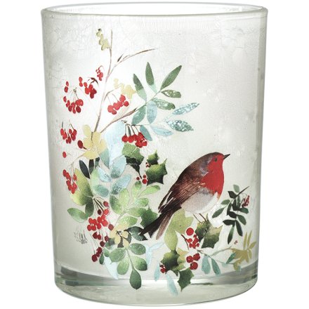 Glass Robin T-Light Holder, 12.5cm
