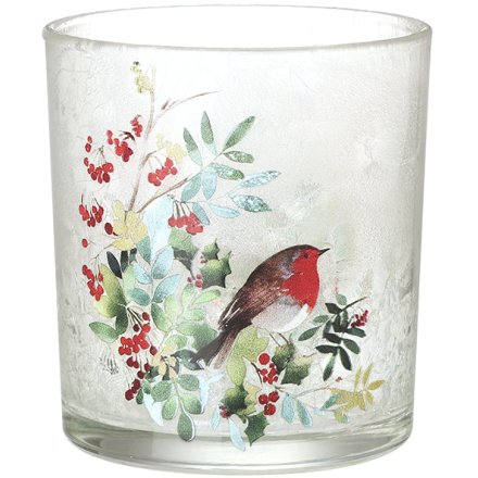 Glass Robin T-Light Holder, 8cm 