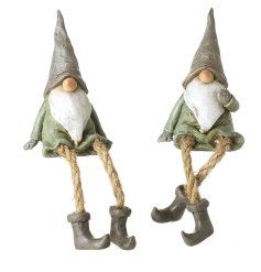 Charming ceramic gonks with swinging legs and soft grey hats to brighten your space