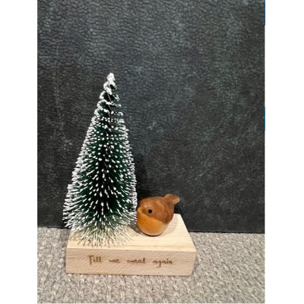 'Till We Meet Again' Wooden Block with Robin Illustration