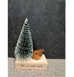 A charming wooden block showcasing a robin and a sincere farewell sentiment