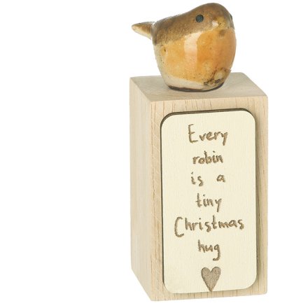 Every Robin On Wooden Block, 8.5cm 