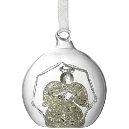 6cm Glass Bauble with Hexagonal Angel Cutout