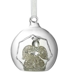Add a touch of elegance to your festive décor with this Hexagonal Cut Out Angel Glass Bauble