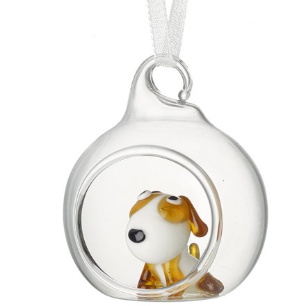 Glass Dog Christmas Bauble Ornament, 4cm 