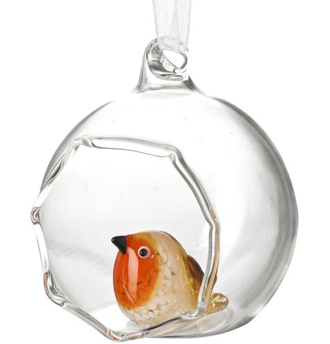 A beautiful transparent robin ornament with a clear, elegant finish.
